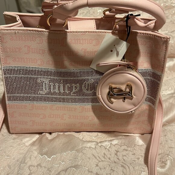 Juicy Couture Handbags - NWT TikTok Viral Juicy Couture Light Pink & White Bling Tote Bag w/ Pouch